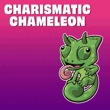 a picture of a chameleon with horns and the words charismatic chameleon below it