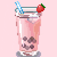 a pixel art illustration of a drink with strawberries on top