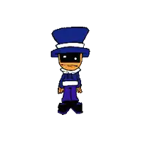 a cartoon character wearing a blue top hat and a mask .