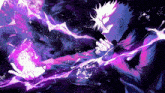 a purple and blue painting of a person holding a purple ball