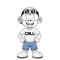 a cartoon character is wearing a white shirt that says call