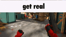 a screenshot of a video game with the words get real