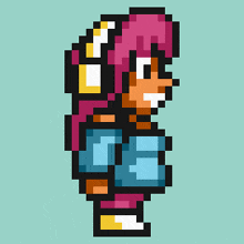 a pixel art of a girl with pink hair