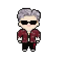 a pixel art illustration of a man wearing sunglasses and a red jacket .