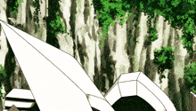 a drawing of a white tent in front of a cliff