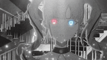a drawing of a girl with red and blue eyes