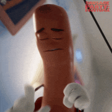 a sausage from the movie sausage party is making a funny face