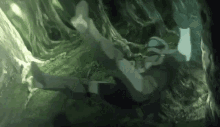 a person is laying on the ground in a cave in a painting .
