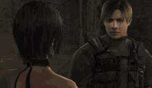 a man holds a woman 's neck in a video game scene