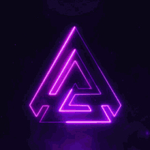 the letter a is glowing in the dark in a neon triangle .