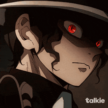 a drawing of a man with red eyes and the word talkie below him