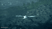 a computer generated image of a bird flying over a landscape with illusive soul written below it