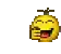 a pixel art of a yellow smiley face with its mouth open and a peace sign .