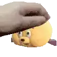 a close up of a cartoon character with a slipper on its head .