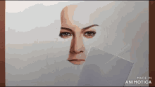 a drawing of a woman 's face is being made in an animated video