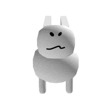 a 3d model of a white sheep with a sad face on its face .
