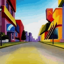 a pixelated drawing of a city street with a sign that says ny