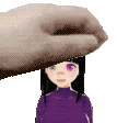 a hand is holding a girl 's head in a pixel art .
