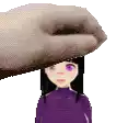 a hand is holding a girl 's head in a pixel art .