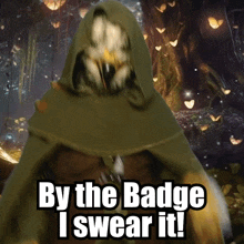 by the badge i swear it written on a picture of a person