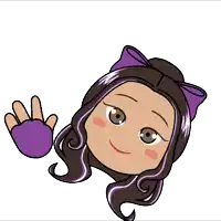 a cartoon drawing of a girl with purple hair and a purple hand