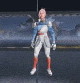 a woman in a futuristic outfit with the word drift on the front