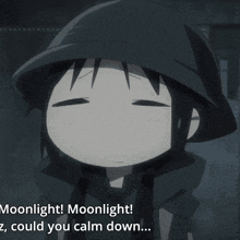 a black and white anime character with the words moonlight moonlight could you calm down