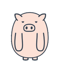 a cartoon pig with a red heart above it 's head