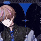 a drawing of a boy with blue and pink hair and the word scible in the corner