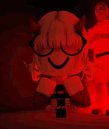 a girl with horns and glasses is wearing a black shirt that says " i like a lot "