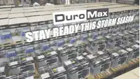 a display of boxes of duro max says stay ready this storm season
