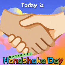 a poster for national handshake day shows a handshake between two people