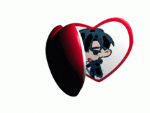 a heart shaped mirror with a girl and a boy inside of it
