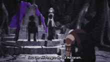 a man is kneeling down in front of a woman and says sou um elfo negro do cla mazaram