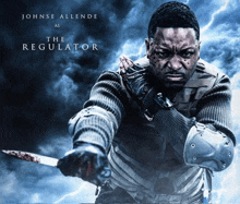 a poster for johnse allende as the regulator shows a man holding a bloody knife