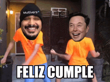 a man wearing a hat that says multivers is dancing with another man