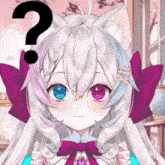 a cute anime girl with a question mark on her head