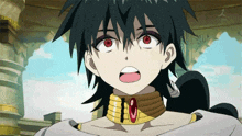 a close up of a cartoon character with a necklace that says io on it