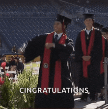 a man in a graduation cap and gown throws his diploma in the air with the words congratulations written below him