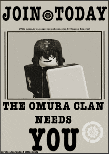 a black and white poster that says join today