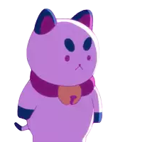 a purple cartoon cat with a surprised look on its face