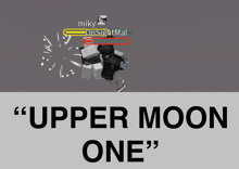 a poster that says " upper moon one " with a person in the background