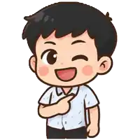 a cartoon boy is smiling and pointing at himself .