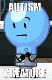 a cartoon light bulb with autism creature written on it