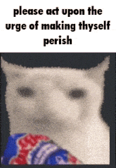 a picture of a cat with the words please act upon the urge of making thyself perish above it