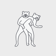 a black and white drawing of two teddy bears dancing