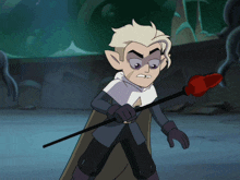 a cartoon character is holding a red object in his right hand