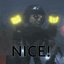 a man with glow in the dark gloves and the word nice on the bottom