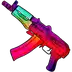 a rainbow colored assault rifle with a rainbow colored grip on a white background .