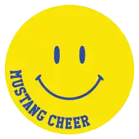a yellow circle with a cheer mustang smiley face on it